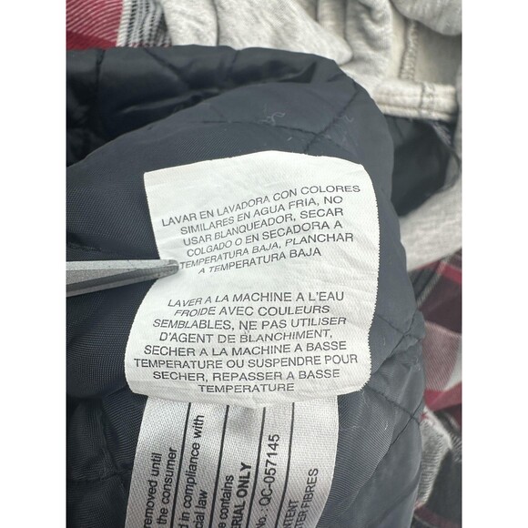 Wrangler Authentics Jacket Mens Large Red Gray Plaid Hooded Flannel Lined Shirt - Picture 7 of 11